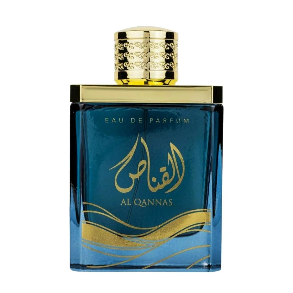 Blauw glazen Zaafaran parfumflesje met gouden accenten, Arabische parfumolie