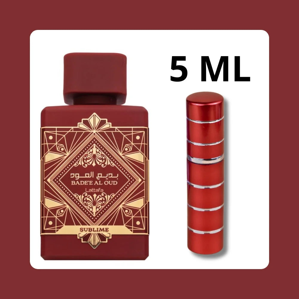 Oud Sublime parfumflesje met goud Art Deco design en matching travel atomizer voor Salepify app