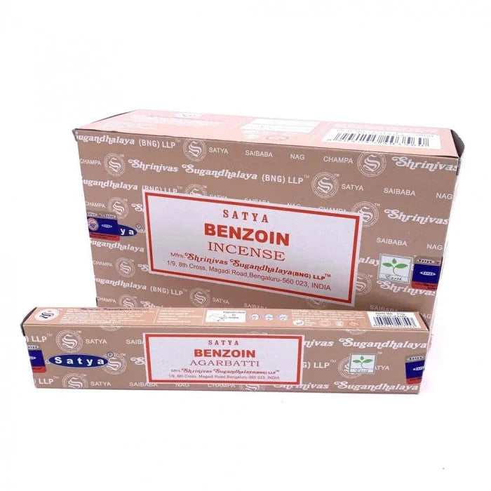 Twee doosjes Satya Benzoin wierookstokjes voor een heerlijke geur, wierookstokjes Satya incense