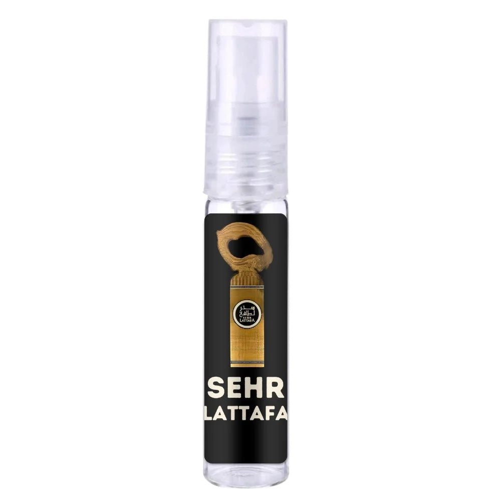 Zwarte en gouden parfumolie spray van Sehr Lattafa Arabische Parfum met draakdop