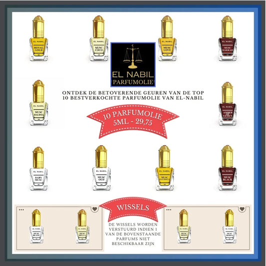 El Nabil Bundel met Arabische Parfum en parfumolie, 10 kleine flessen 5ml aanbieding