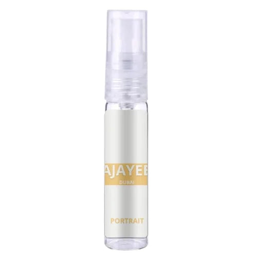 Heldere glazen reisverstuiver voor parfum met witte en gouden details, Ajayeb Dubai portrait