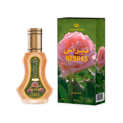 Nebras parfum nebras fles en doos van Al-Rehab parfum nebras met gouden dop