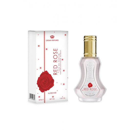 Red Rose parfumflesje en doos voor Al-Rehab parfum Red Rose, bloemige parfum geurfamilie