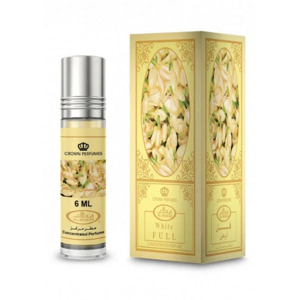 Al-Rehab Parfumolie Full met witte bloemen in 6 ml flesje en verpakking