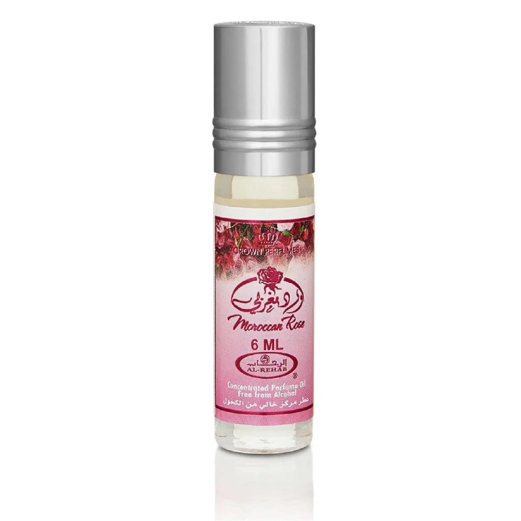 Heldere glazen flesje met parfumolie Moroccan Rose van Al-Rehab Parfumolie Moroccan Rose