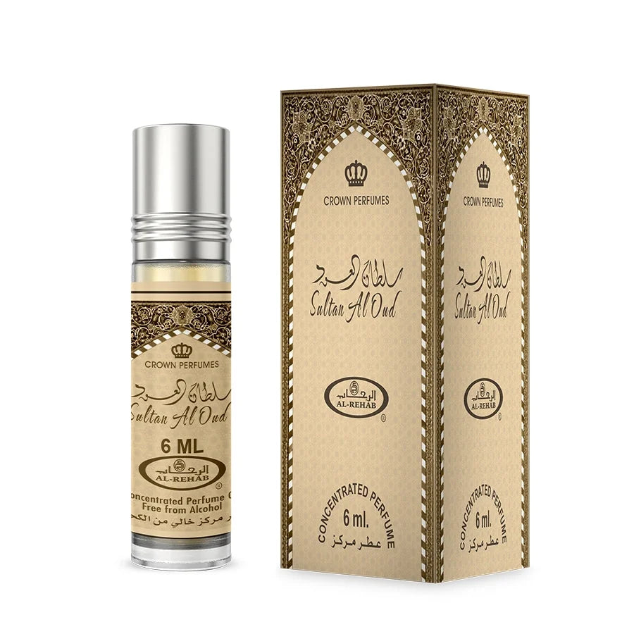 6 ml Al-Rehab parfumolie Sultan rollerball fles met goud en Arabisch schrift