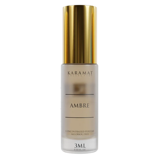 Karamat Ambre geconcentreerd parfum 3ml in witte en gouden fles, type relatie body html sorteer volgorde