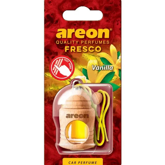 Autogeurhanger Vanille van Areon met vanillegeur aan gele koord