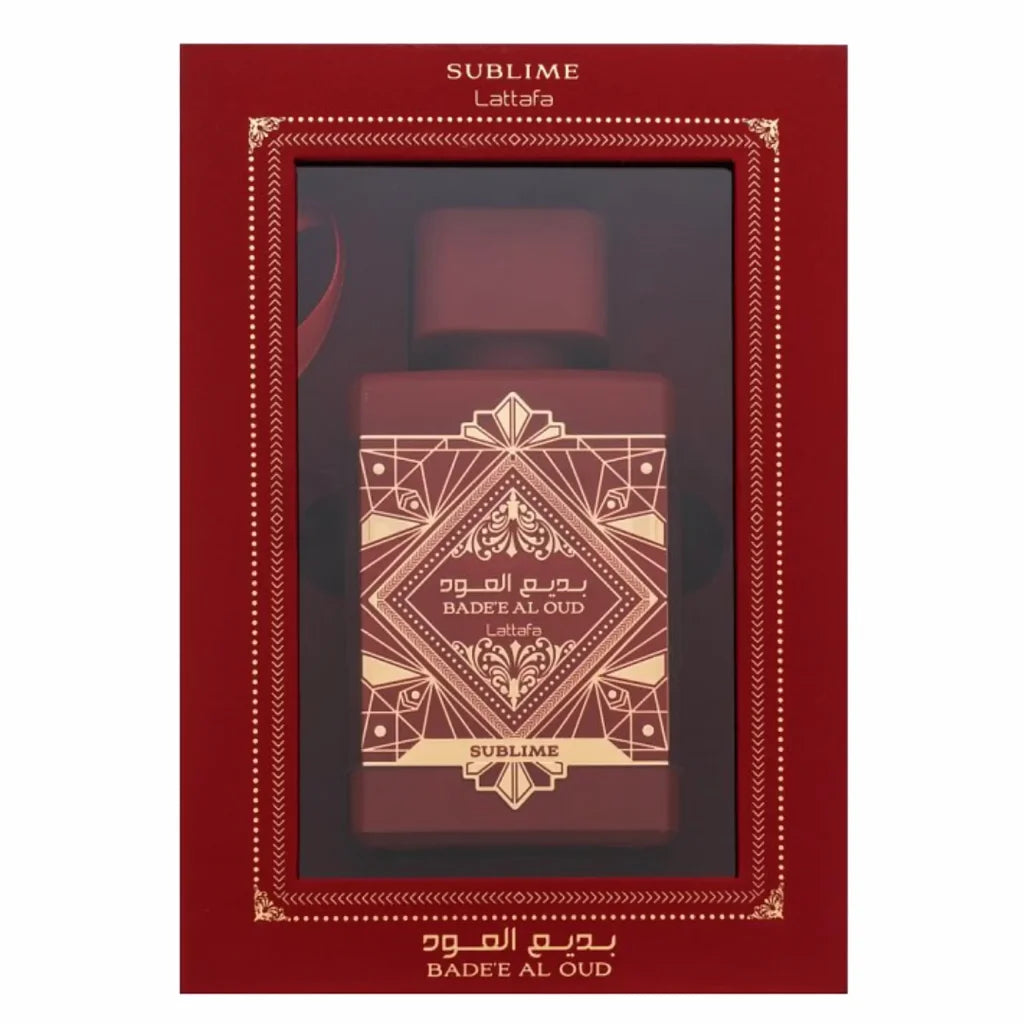 Oud Sublime parfumflesje met goud Art Deco design in cadeauverpakking voor Salepify App