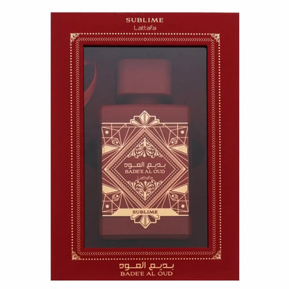Oud Sublime parfumflesje met goud Art Deco design in cadeauverpakking voor Salepify App