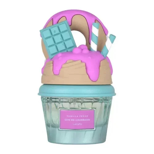 Cupcake kaars met roze glazuur in Lattafa Give Me Gourmand Vanilla Freak Eau