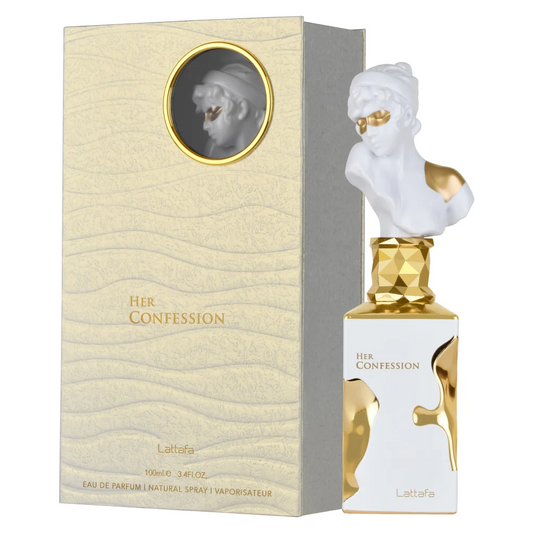 Her Confession parfum met bustvormige dop van Lattafa Her Confession in elegante fles
