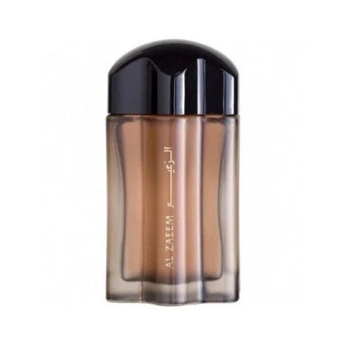 Bruine Lattafa parfum fles met zwarte dop en tekst الزايم