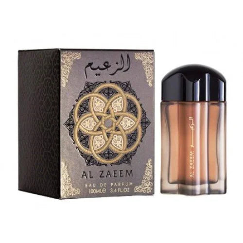 100ml Al Zaeem Lattafa parfum fles met gouden dop en amber vloeistof