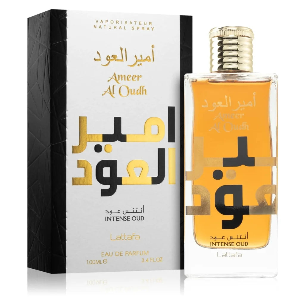 Alt tekst van Lattafa Parfum Ameer Oud Intense met Gouden Dop, parfum met oud intense
