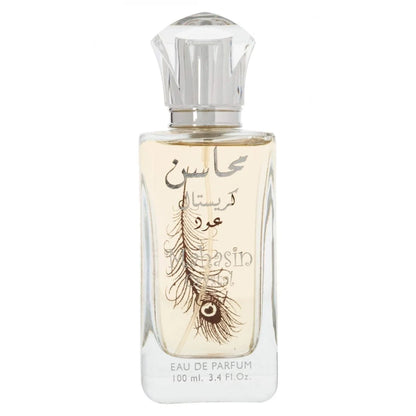 Lattafa Parfum Mahasin Crystal met pauwenveerontwerp 100ml