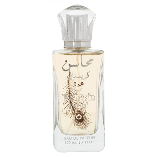 Lattafa Parfum Mahasin Crystal met pauwenveerontwerp 100ml