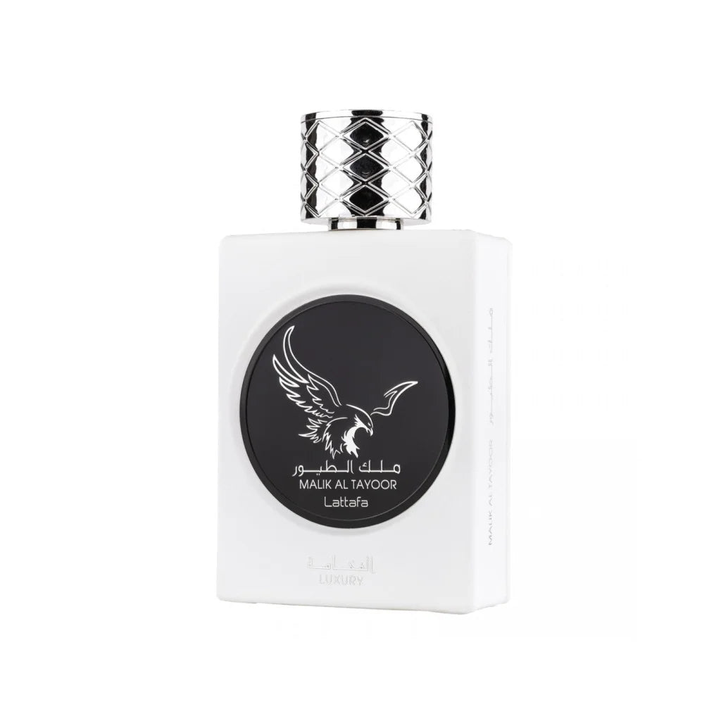 Lattafa Parfum Malik fles met adelaarontwerp en zwart etiket