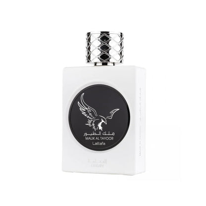 Lattafa Parfum Malik fles met adelaarontwerp en zwart etiket