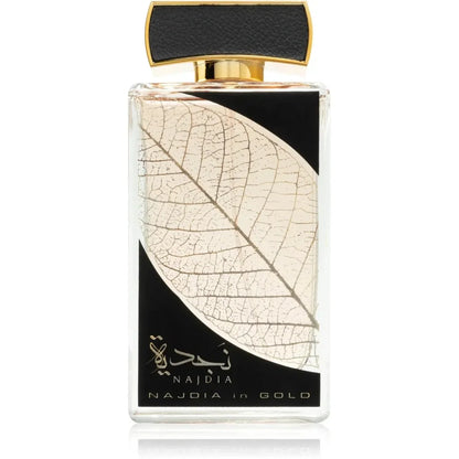 Lattafa Parfum Najdia Gold goudbladparfumfles met zwarte dop