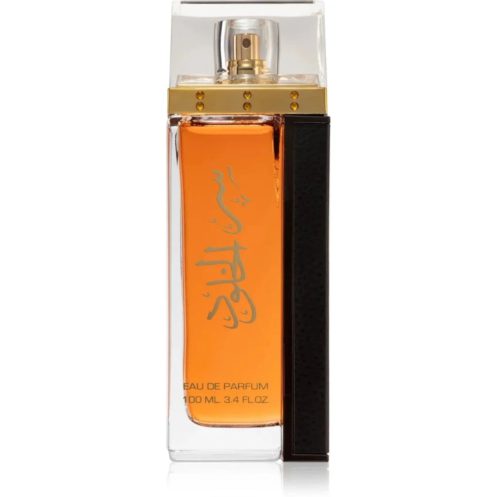 Oranje en zwarte Lattafa Parfum Ser met gouden dop