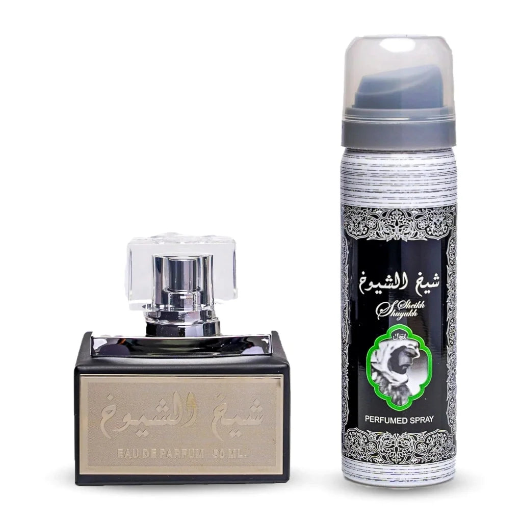 Lattafa Parfum Sheikh zilveren en zwarte fles met modern ontwerp