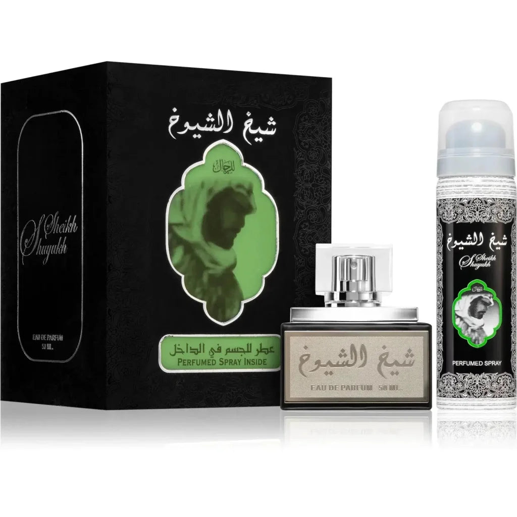 Lattafa Parfum Sheikh zilveren en zwarte fles met modern ontwerp
