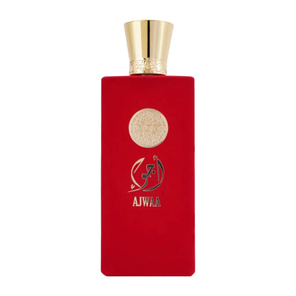 Red parfum fles met gouden accenten voor Nusuk Parfum Ajwaa Concentrated Parfum