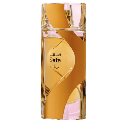 Gouden Arabische parfum flesje met golvend ontwerp en Choco Musk parfumolie