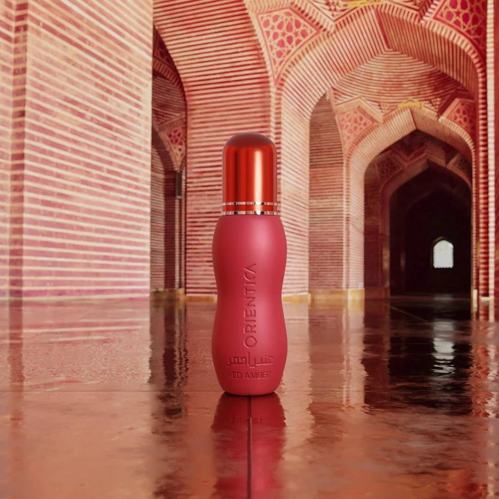 Red parfumfles met metallic dop voor orientica rood amber 6ml parfumdoosje