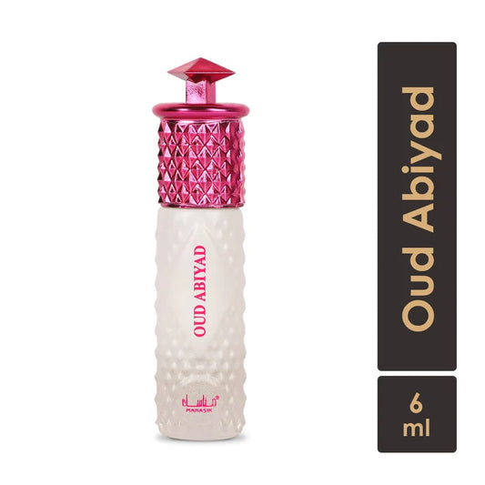 Oud Abiyad Arabische Parfum met textuur en roze facetdop, parfumolie elegant design