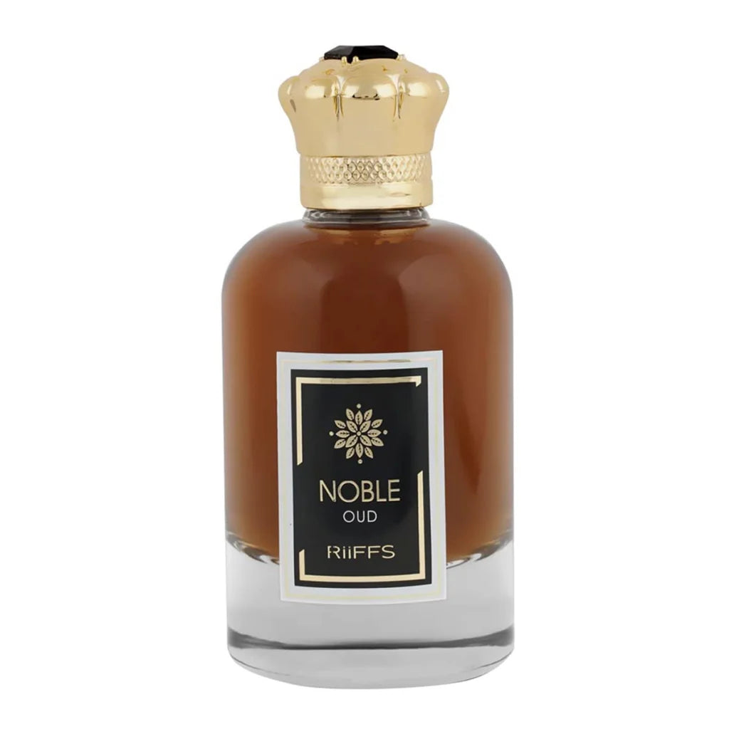 Noble Oud parfum in oude fles met gouden dop en zwart etiket