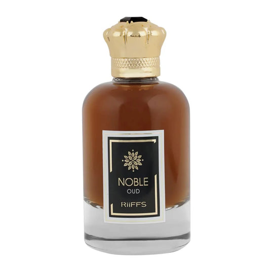 Noble Oud parfum in oude fles met gouden dop en zwart etiket