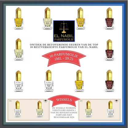 El Nabil Bundel met Arabische Parfum en parfumolie, 10 kleine flessen 5ml aanbieding