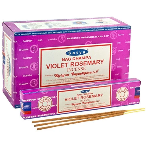 Stapel dozen Satya Nag Champa Violet Rozemarijn Wierookstokjes voor ontspanning
